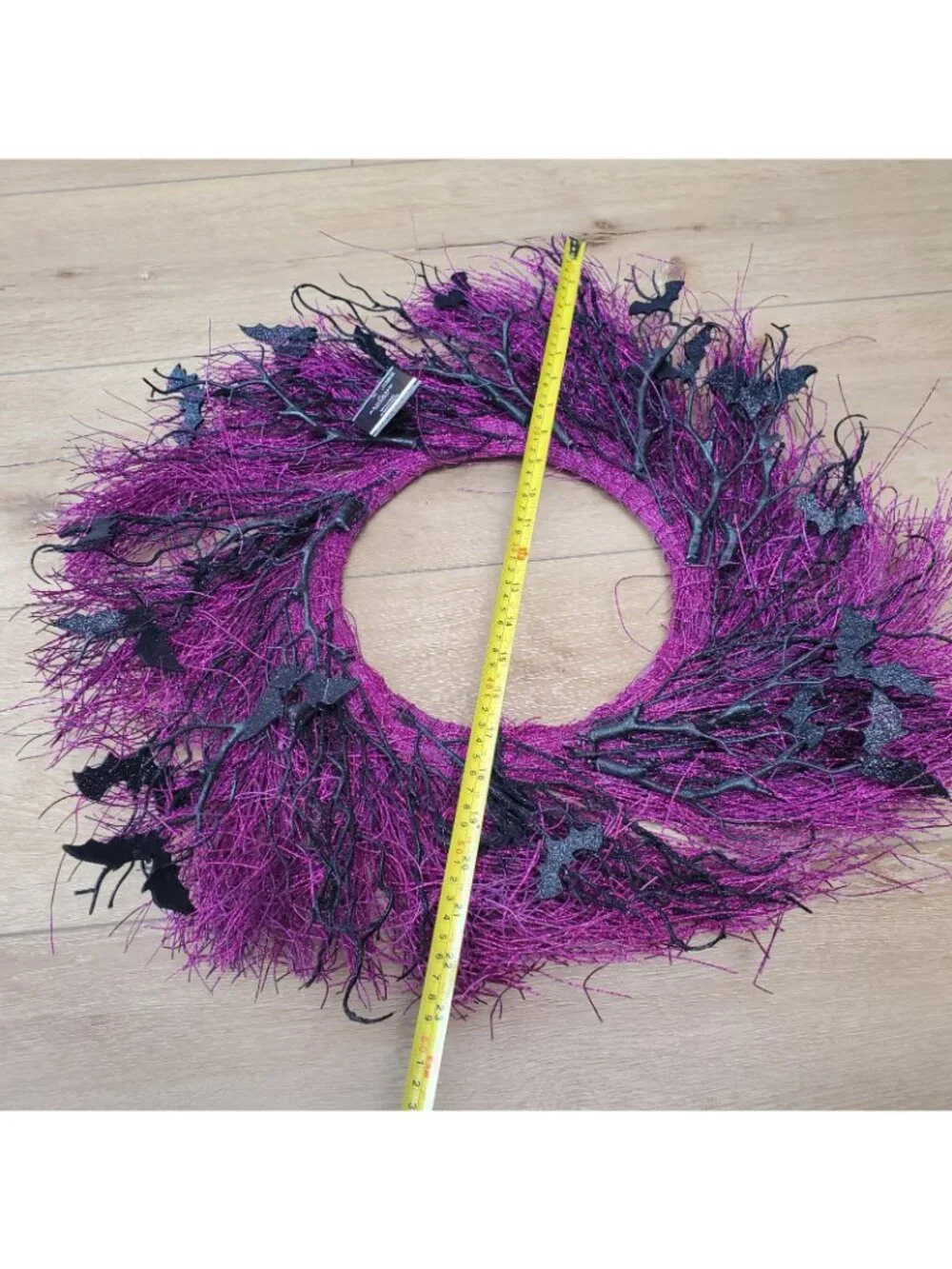 24 Inch Halloween Wreath Purple Glitter with Black Bats Whimsigoth Witchy Hocus